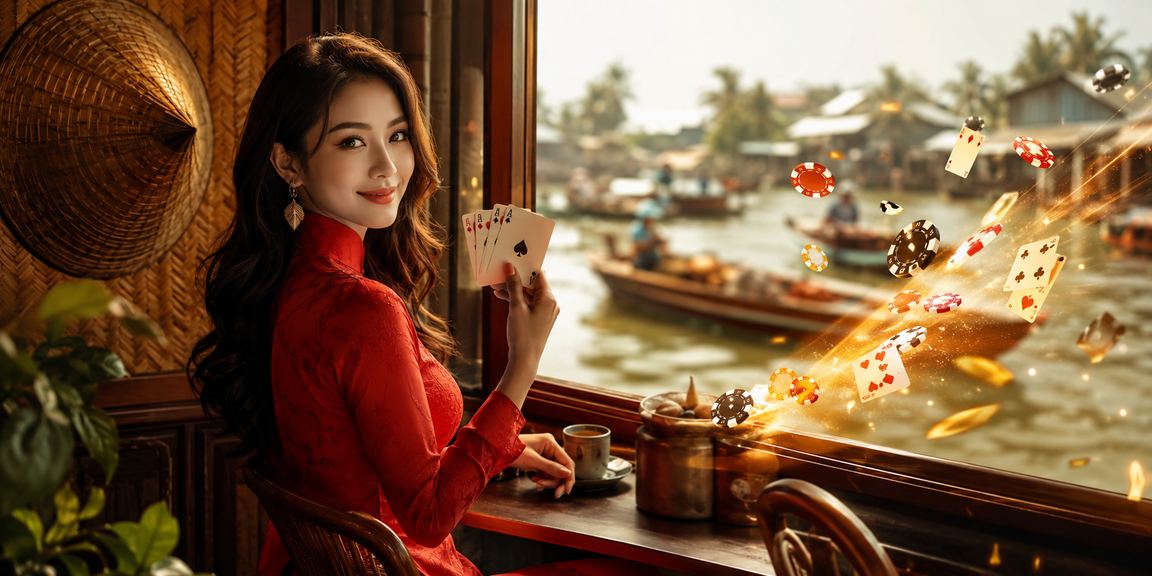 Người chơi bài tại Đồng bằng sông Cửu Long mặc áo dài trong không gian truyền thống