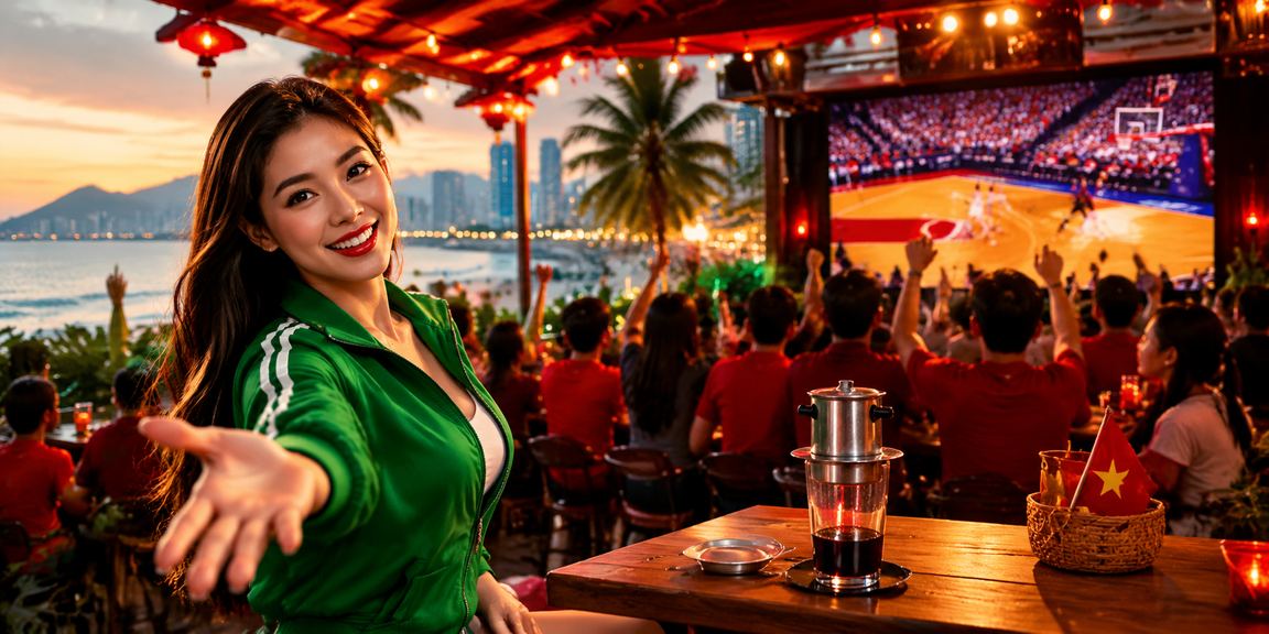 Người dùng xem kèo bóng rổ tại quán cà phê Nha Trang trên điện thoại